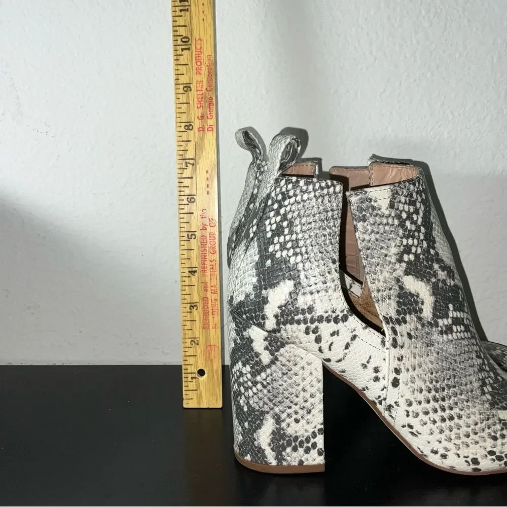 Women's Snake-Print Block Heel Ankle Boot in Black & White